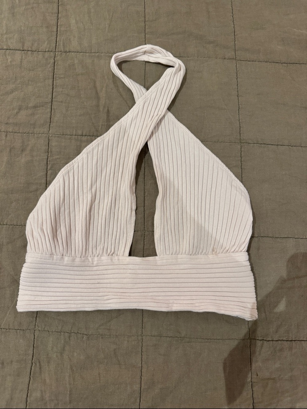 Callahan Ribbed Halter Crop Top in Light Pink